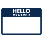 Icon is a name tag that says hello my name is and it is blank
