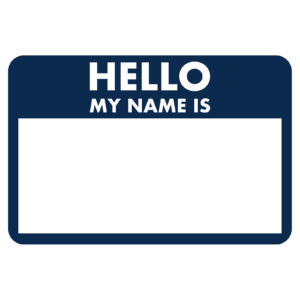 Icon is a name tag that says hello my name is and it is blank