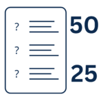 Icon shows a paper with question marks and the number 50 and 25